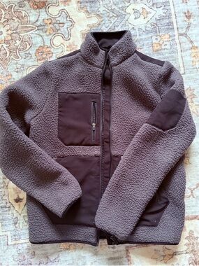 Gray Sherpa Fleece Jacket with Zip Pockets